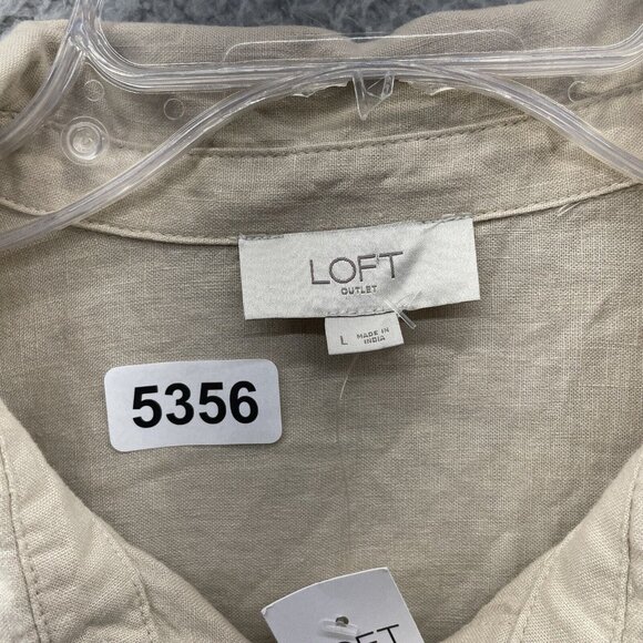 Loft Womens Button Up Large Tan Beige‎ Linen Blend Long Sleeve New Lagenlook New - Picture 3 of 12